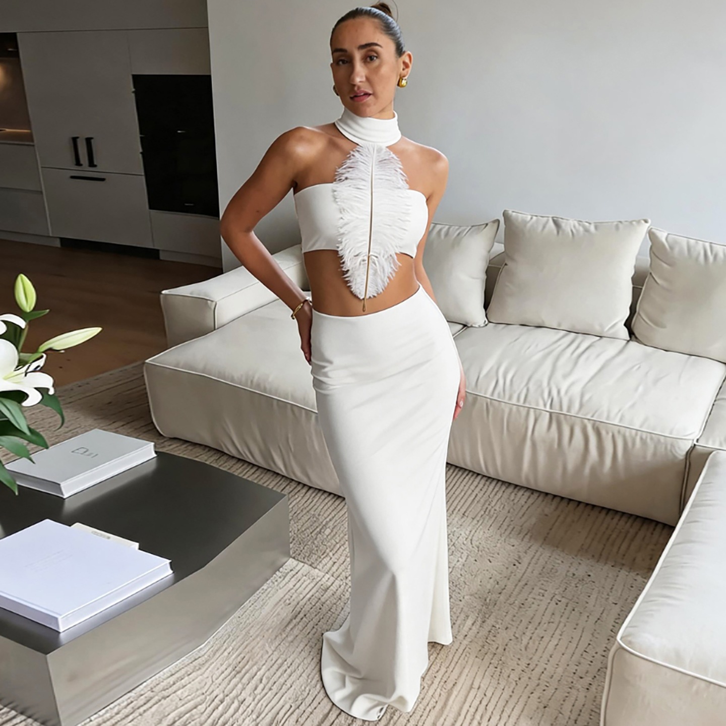 Women White Sexy Slim Waist-ba - Maxi Dress Halter ulasan dan harga