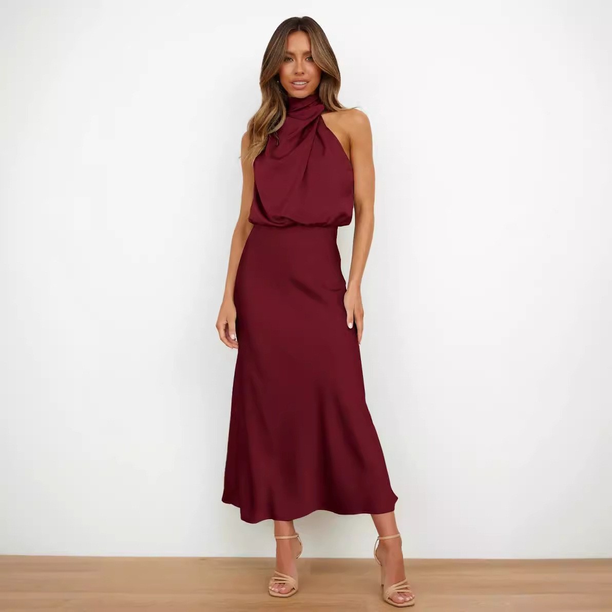Satin Dress Sleeveless Halter  - Maxi Dress Halter ulasan dan harga